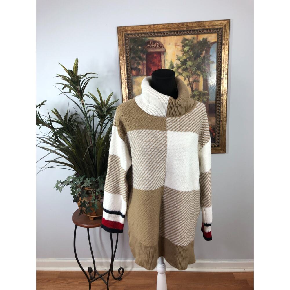 Tommy Hilfiger Tunic Sweater Women's M White Beige Eclectic Grandpa Streetwear